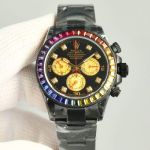 ROLEX Daytona Blaken 904L Steel 4130 Movement Rainbow Bezel Watch